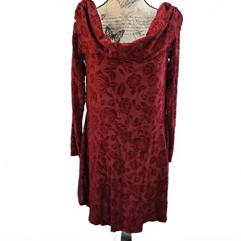 Wild Fable Red Velvet Burnout Off-the-Shoulder Long Sleeve Minidress Size XL